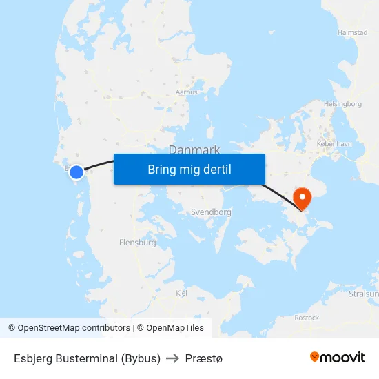 Esbjerg Busterminal (Bybus) to Præstø map