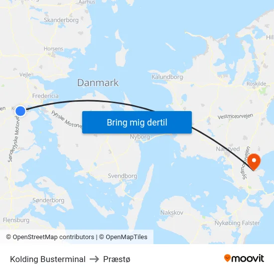 Kolding Busterminal to Præstø map
