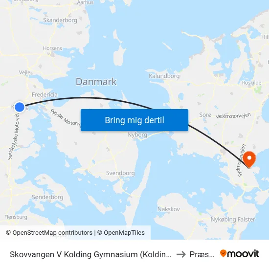 Skovvangen V Kolding Gymnasium (Kolding) to Præstø map
