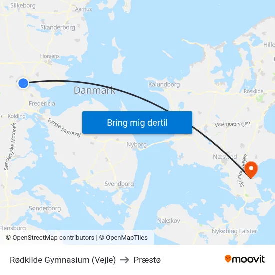 Rødkilde Gymnasium (Vejle) to Præstø map