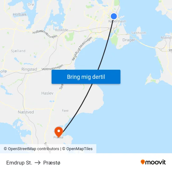 Emdrup St. to Præstø map