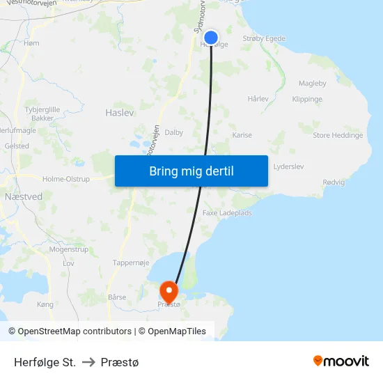 Herfølge St. to Præstø map