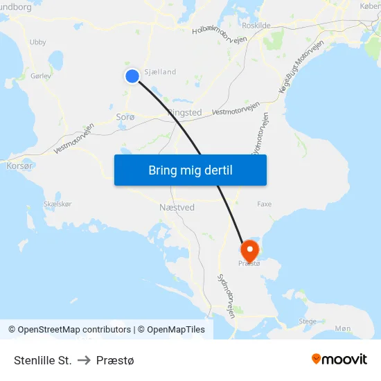 Stenlille St. to Præstø map