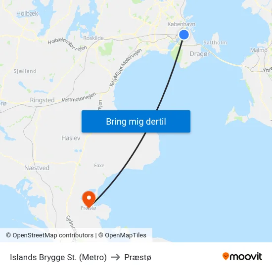 Islands Brygge St. (Metro) to Præstø map