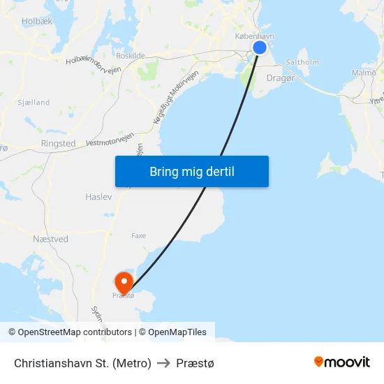 Christianshavn St. (Metro) to Præstø map