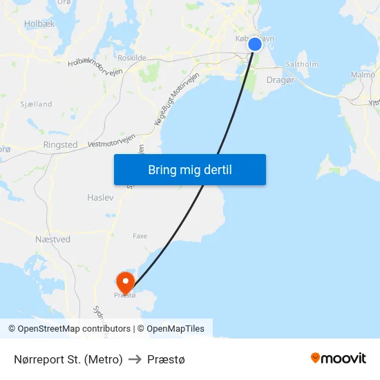 Nørreport St. (Metro) to Præstø map