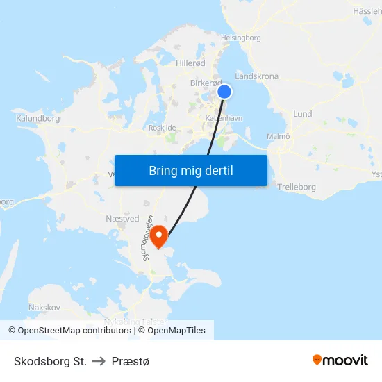Skodsborg St. to Præstø map