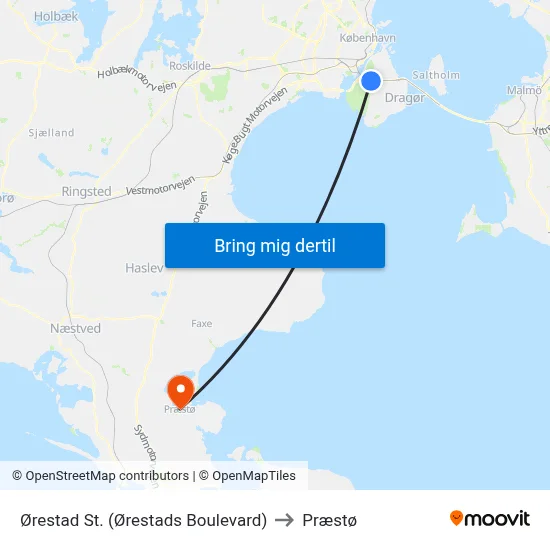 Ørestad St. (Ørestads Boulevard) to Præstø map