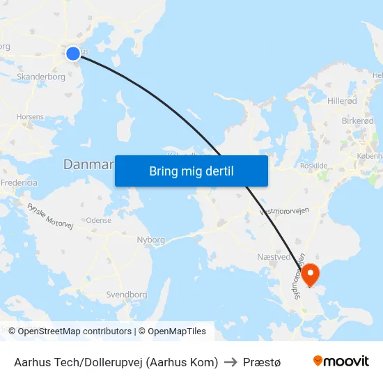 Aarhus Tech/Dollerupvej (Aarhus Kom) to Præstø map
