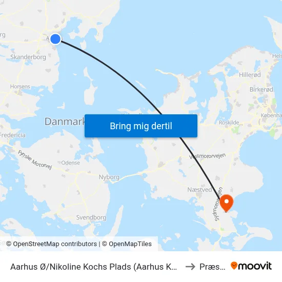 Aarhus Ø/Nikoline Kochs Plads (Aarhus Kom) to Præstø map