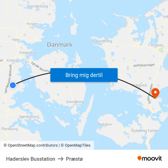 Haderslev Busstation to Præstø map