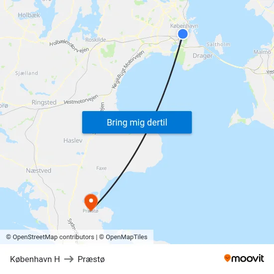 København H to Præstø map