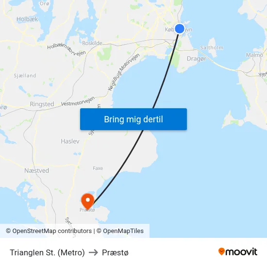Trianglen St. (Metro) to Præstø map