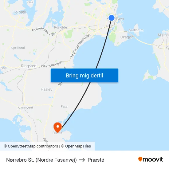 Nørrebro St. (Nordre Fasanvej) to Præstø map