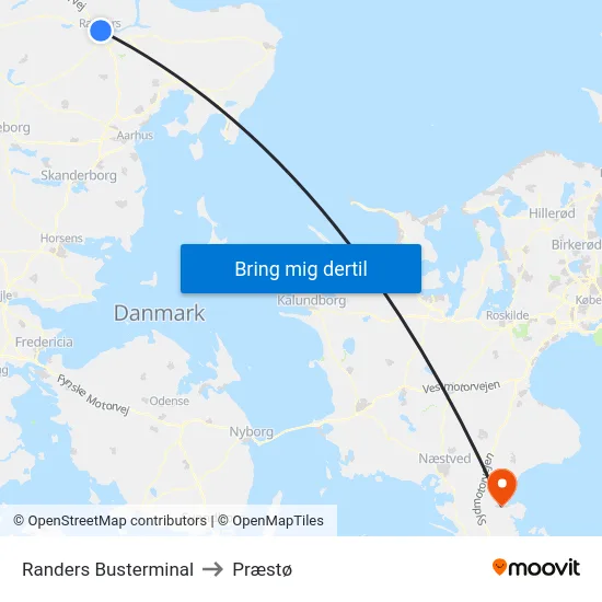 Randers Busterminal to Præstø map
