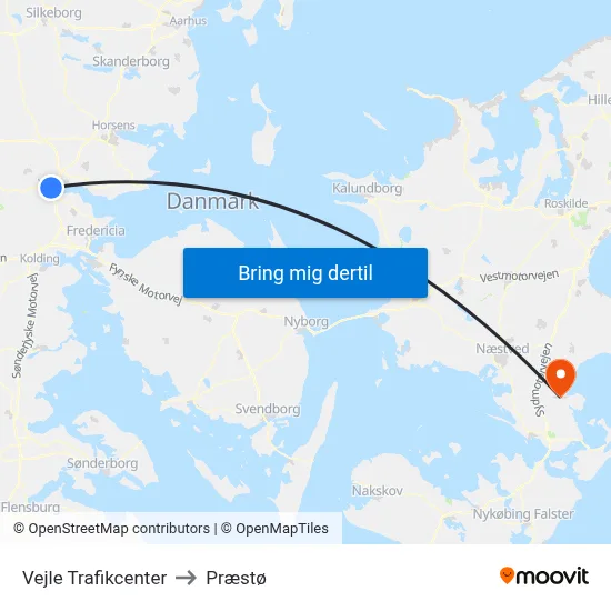 Vejle Trafikcenter to Præstø map