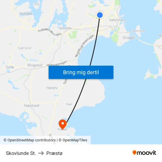 Skovlunde St. to Præstø map
