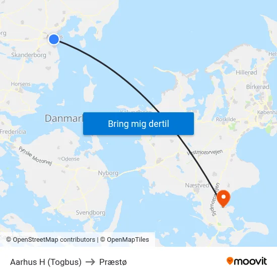 Aarhus H (Togbus) to Præstø map