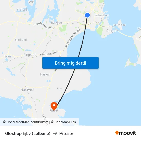 Glostrup Ejby (Letbane) to Præstø map