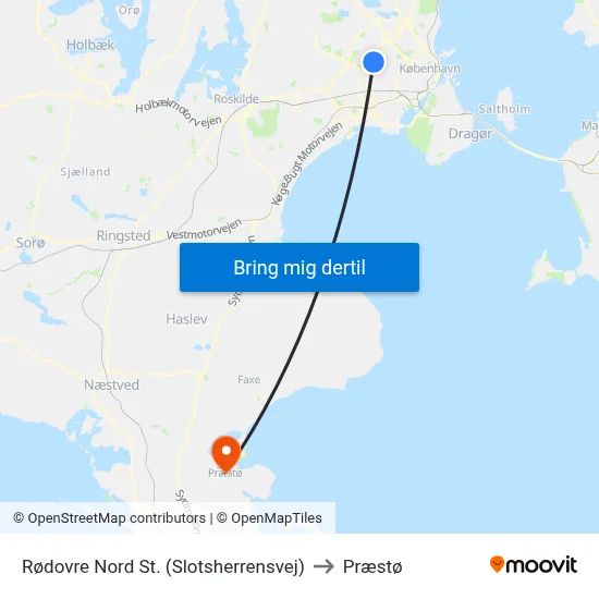 Rødovre Nord St. (Slotsherrensvej) to Præstø map