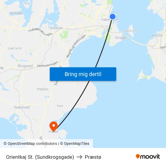 Orientkaj St. (Sundkrogsgade) to Præstø map