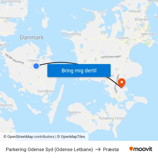 Parkering Odense Syd (Odense Letbane) to Præstø map