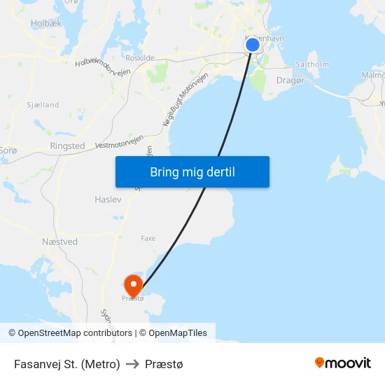 Fasanvej St. (Metro) to Præstø map