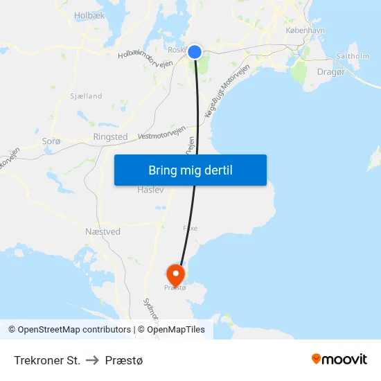 Trekroner St. to Præstø map