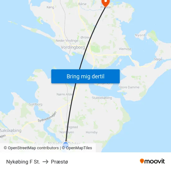 Nykøbing F St. to Præstø map