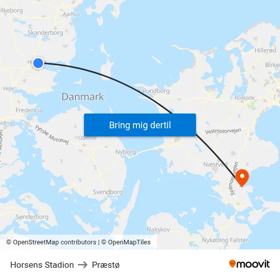 Horsens Stadion to Præstø map