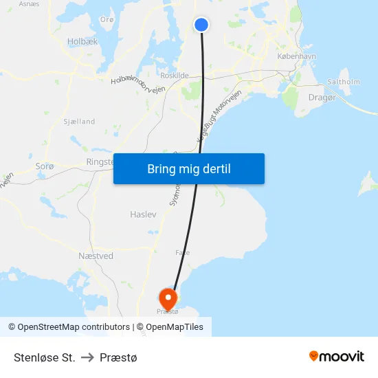 Stenløse St. to Præstø map