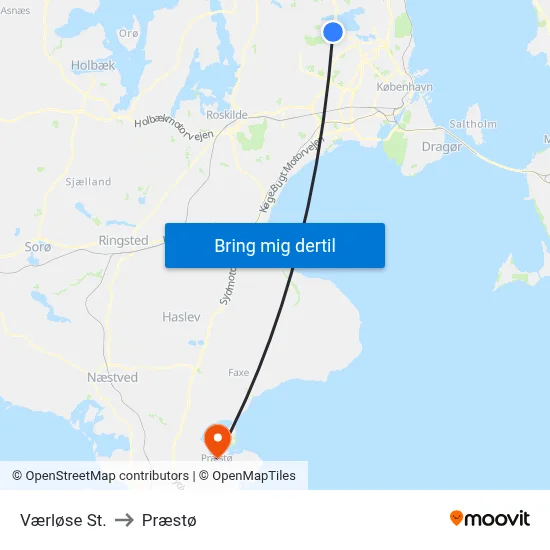 Værløse St. to Præstø map