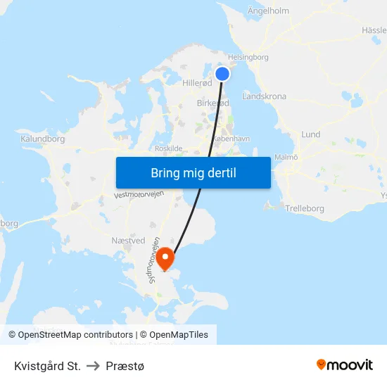 Kvistgård St. to Præstø map