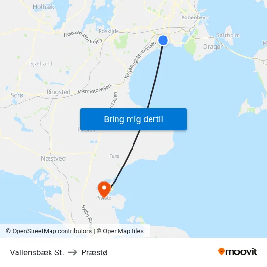 Vallensbæk St. to Præstø map
