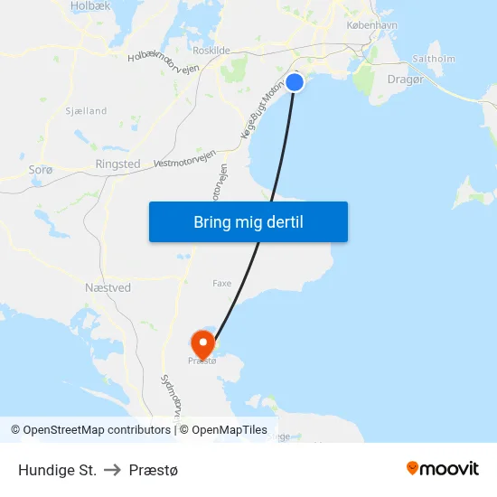Hundige St. to Præstø map
