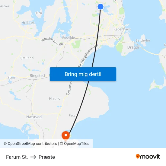 Farum St. to Præstø map
