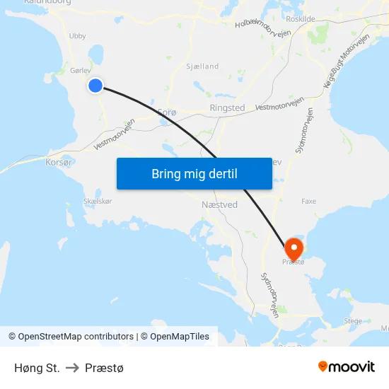 Høng St. to Præstø map