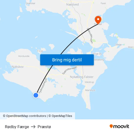 Rødby Færge to Præstø map