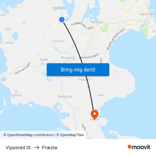 Vipperød St. to Præstø map