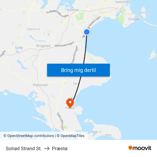 Solrød Strand St. to Præstø map