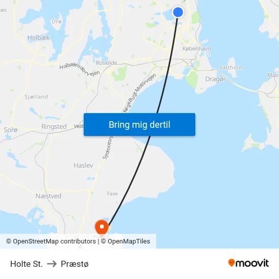Holte St. to Præstø map