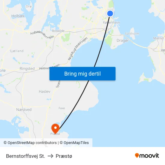 Bernstorffsvej St. to Præstø map