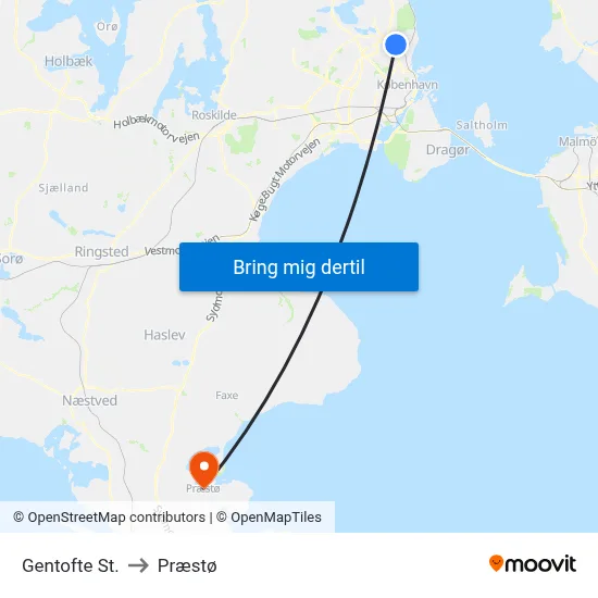 Gentofte St. to Præstø map