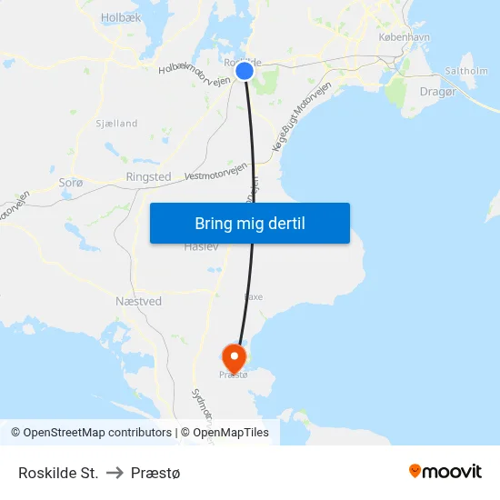 Roskilde St. to Præstø map