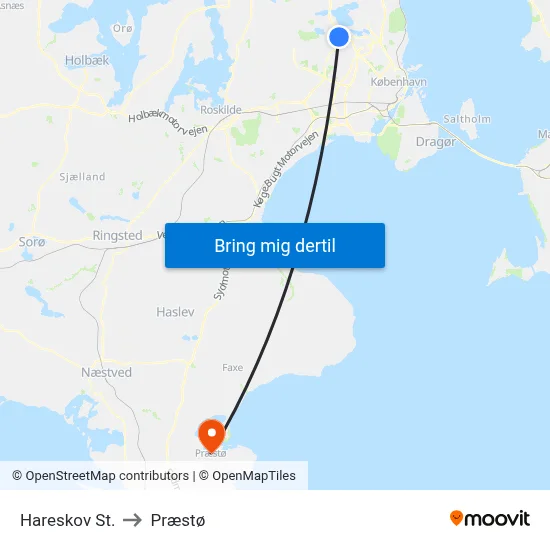 Hareskov St. to Præstø map
