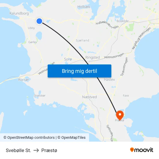 Svebølle St. to Præstø map