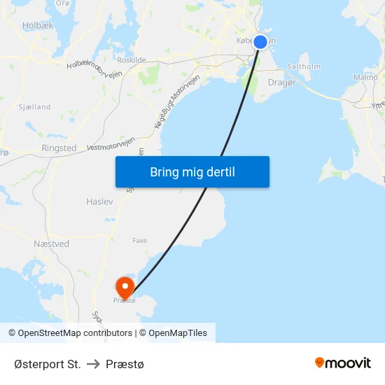 Østerport St. to Præstø map