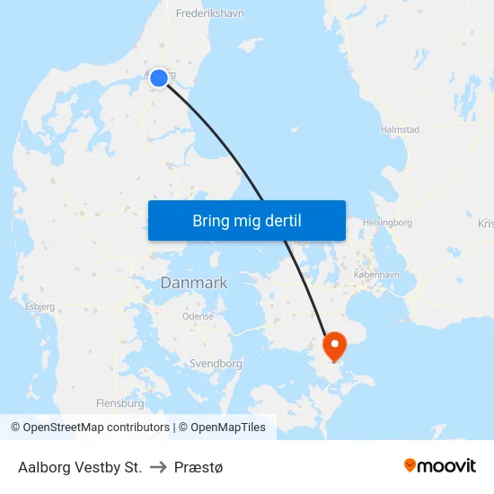 Aalborg Vestby St. to Præstø map