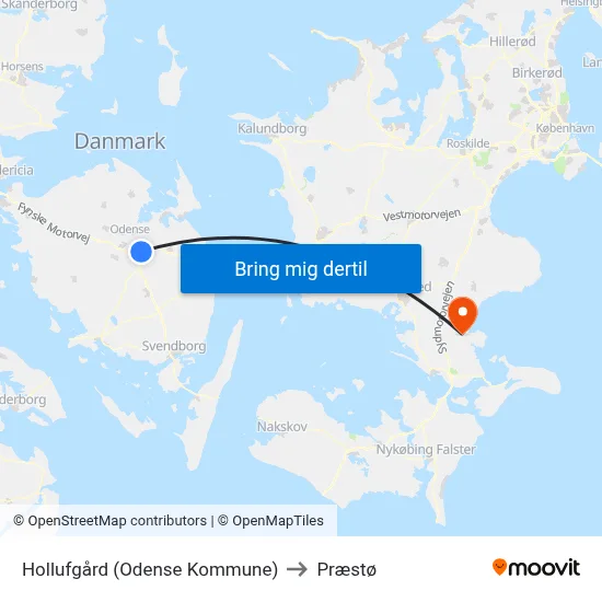 Hollufgård (Odense Kommune) to Præstø map