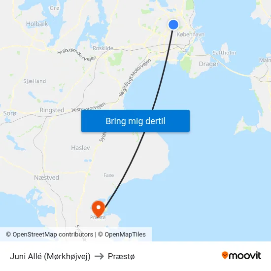 Juni Allé (Mørkhøjvej) to Præstø map